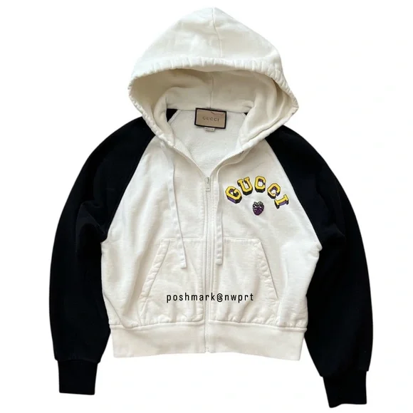 GUCCI 🍇 Hoodie Graphic Jacket Black Off White Zip Up Sweatshirt Logo S Small - Picture 5 of 15